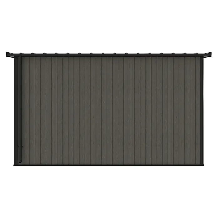 Gerätehaus 11x7 - Außenmaß inkl. Dachüberstand (B x T): 360 x 225,6 cm, Verbundwerkstoff, Silver Gray - Ansicht einer stilvollen, grauen Holzgartenwand, die Privatsphäre und ein modernes Ambiente für jeden Außenbereich bietet.