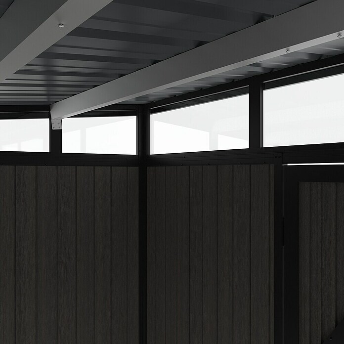 Gerätehaus 11x7 (Außenmaß inkl. Dachüberstand (B x T): 360 x 225,6 cm, Verbundwerkstoff, Silver Gray) | BAUHAUS