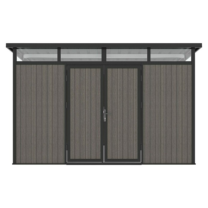 Gerätehaus 11x7 (Außenmaß inkl. Dachüberstand (B x T): 360 x 225,6 cm, Verbundwerkstoff, Silver Gray) | BAUHAUS