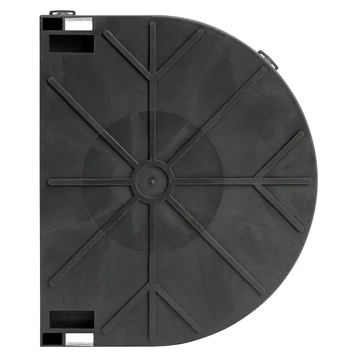 Schellenberg Halbeinlasswickler Maxi - Lochabstand: 135 mm, Gurtbreite: 23 mm - Schwarze Eckbodenfliese mit viertelkreisförmigem Design und Verstrebungen für erhöhte Stabilität und einfache Installation.