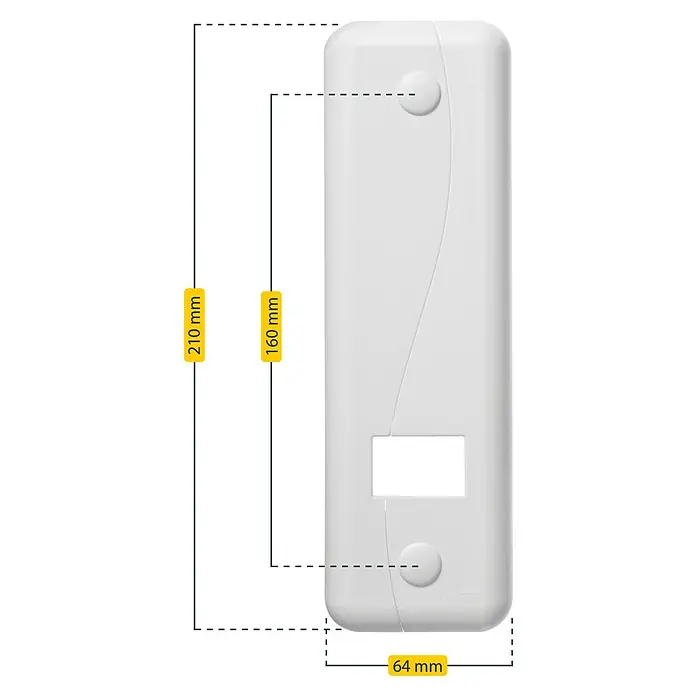 Schellenberg Abdeckplatte Duo - 210 x 64 x 9 mm, Lochabstand: 160 mm, Weiß - Detailansicht des weißen elektronischen Geräts mit Abmessungen.
