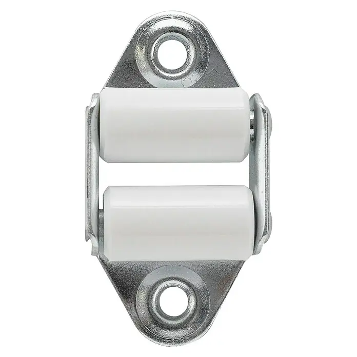 Schellenberg Gurtführung mit Doppelleiterrolle Standard Maxi - Gurtbreite: 18 mm - 23 mm, Geeignet für: Rollladen-Maxi-Systeme, Weiß - Doppelrollen-Türführung aus Metall mit zwei weißen Rollen für eine reibungslose und stabile Türbewegung. Ideal für Schiebetüren.