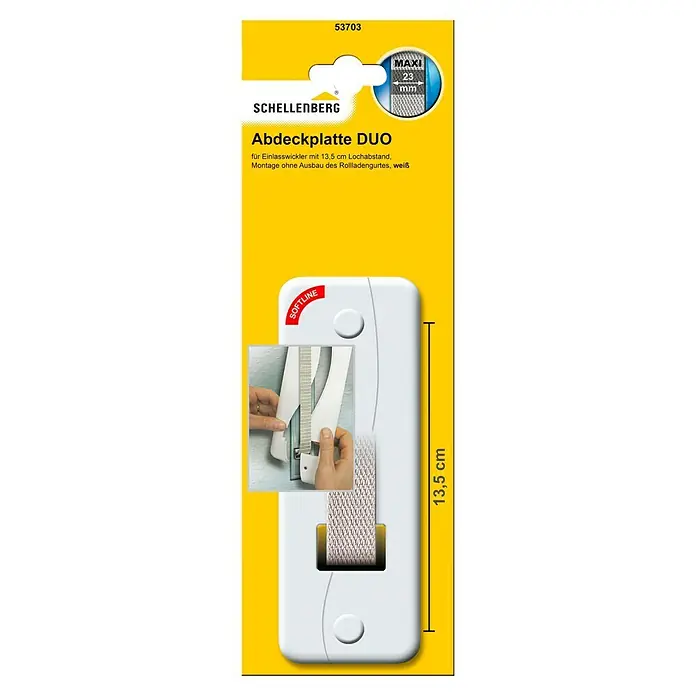 Schellenberg Abdeckplatte Duo - 184 x 64 x 9 mm, Lochabstand: 135 mm, Weiß - Produktverpackung: Schellenberg Abdeckplatte DUO, geeignet für Einlasswickler mit 13,5 cm Lochabstand. Einfache Montage ohne Ausbau.