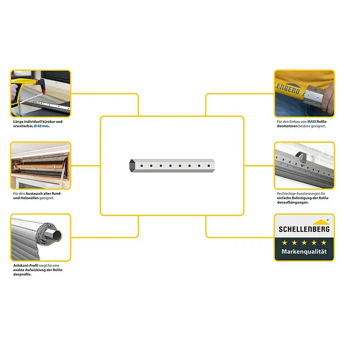 Schellenberg Achtkantwelle Maxi - Geeignet für: Rollladen-Maxi-Systeme - Schellenberg Achtkantwelle: individuell kürzbar, für den Austausch alter Wellen geeignet, optimale Aufwicklung der Rollladenprofile.