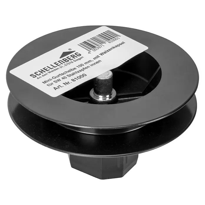 Schellenberg Gurtscheibe Mini - Durchmesser: 100 mm, Durchmesser Achtkantwelle: 40 mm - Bild einer Mini-Gurtscheibe 100 mm von Schellenberg, mit Walzenkapsel, passend für SW 40 Stahlzapfen, Artikelnummer 81000.