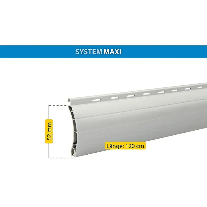 Schellenberg Rollladenprofil Maxi - L x H: 120 x 5,2 cm, Geeignet für: Rollladen-Maxi-Systeme, Grau - Bild einer Rollladenlamelle des Systems Maxi mit den Maßen 52 mm Höhe und 120 cm Länge.