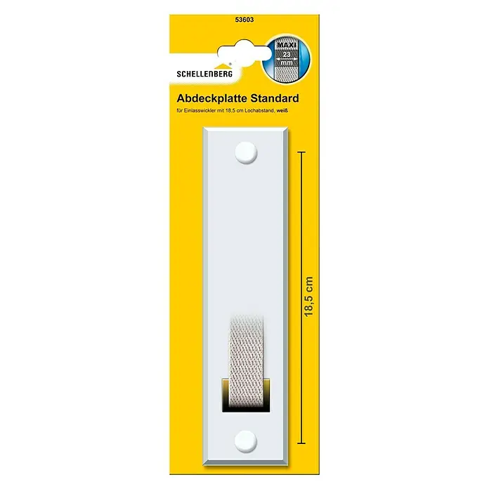 Schellenberg Abdeckplatte Standard - Weiß, Lochabstand: 185 mm, Gurtbreite: 23 mm - Abdeckplatte Standard von Schellenberg: Eine weiße Abdeckplatte für Einlasswickler mit 18,5 cm Lochabstand, ideal zum Abdecken und Schützen.