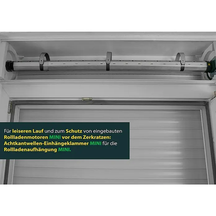 Schellenberg Achtkantwelle Mini - 40 mm x 1,5 m, Geeignet für: Rollladen-Mini-Systeme - Rollladenaufhängung MINI für leiseren Lauf und Schutz der Rollladenmotoren vor Kratzern: Achtkantwellen-Einhängeklammer.