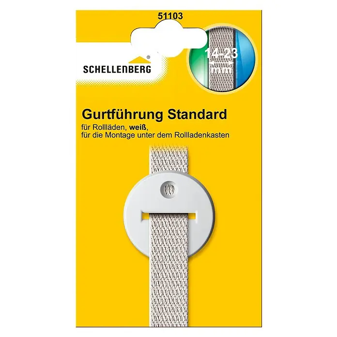 Schellenberg Gurtführung Standard Mini & Maxi - Durchmesser: 42 mm, Weiß - Abbildung einer Schellenberg Gurtführung Standard für Rollläden, weiß, zur Montage unter dem Rollladenkasten.