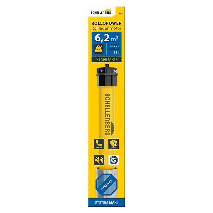 Schellenberg Motor tubular (Superficie de persiana arrollable máx.: 6,2 m² para persianas de plástico, Longitud de instalación: 500 mm, Fuerza de tracción: 25 kg)