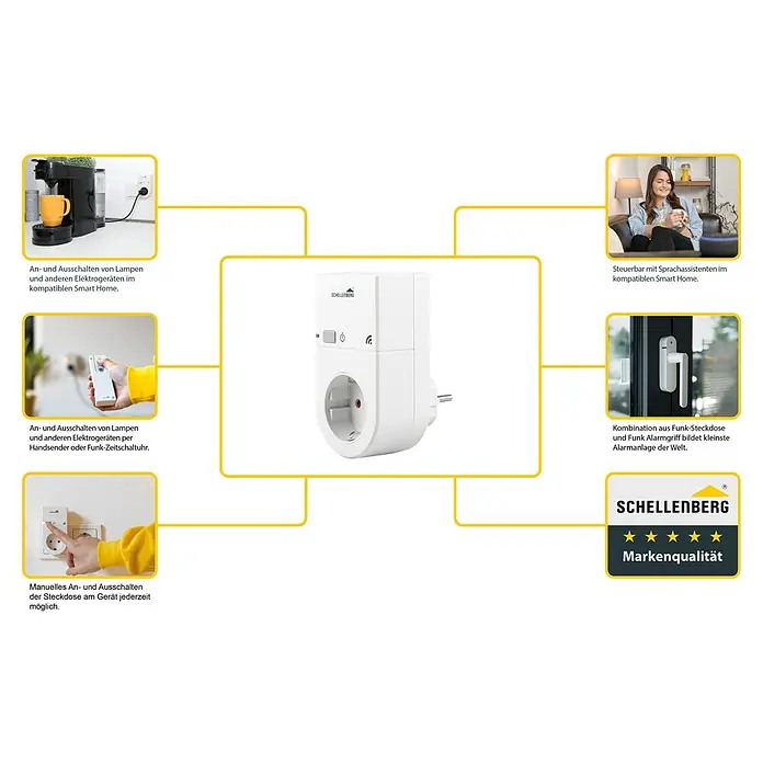 Schellenberg Smart Home Funksteckdose - Innen, Weiß - Bild von Schellenberg Smart Home Funk-Steckdose zur Steuerung von Lampen und Geräten.