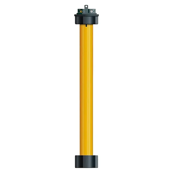 Schellenberg Markisenmotor Standard 40 - Länge: 545 mm, Max. Drehmoment: 40 Nm, Geeignet für: Offene Gelenkarm-Markisen - Gelber Rollladenmotor mit schwarzer Endkappe und Bedienelementen. Ideal für smarte Hausautomatisierung und Fenstersteuerung.