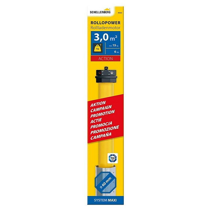 Schellenberg Rohrmotor Maxi Basic 6 (Max. Rollladenfläche: 3 m² bei Kunststoffrollläden, Einbaulänge: 500 mm, Zugkraft: 15 kg)