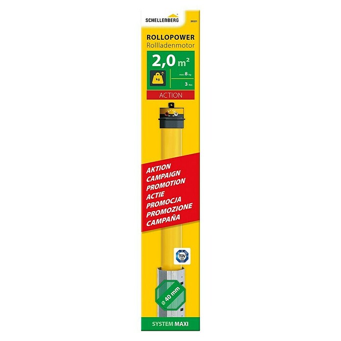 Schellenberg Rohrmotor Mini Basic 3 (Max. Rollladenfläche: 2 m² bei Kunststoffrollläden, Einbaulänge: 500 mm, Zugkraft: 8 kg)