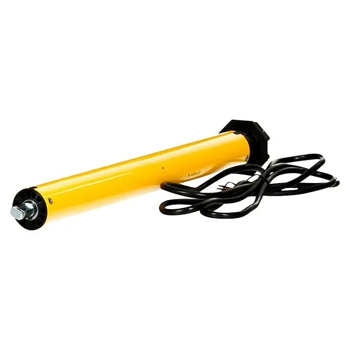 Schellenberg Rohrmotor Maxi Standard 10 - Max. Rollladenfläche: 4,2 m² bei Kunststoffrollläden, Einbaulänge: 500 mm, Zugkraft: 20 kg - Ein gelber Rollladenmotor mit schwarzem Kabel für automatische Rollladensysteme mit präziser Steuerung für komfortable Bedienung.