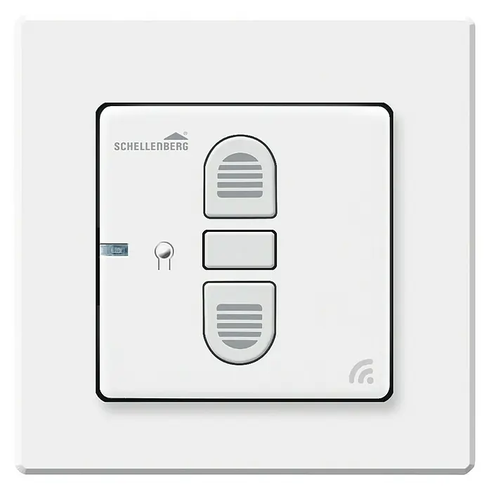 Schellenberg Smart Home Funk-Empfangsschalter - 80 x 80 x 40 mm, Weiß, Unterputzmontage - Nahaufnahme einer Schellenberg-Schaltersteuerung für Rollläden, die in ein modernes Zuhause passt und Komfort bietet.