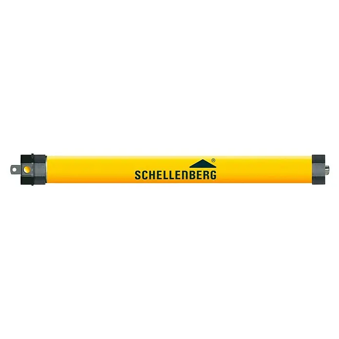Schellenberg Rohrmotor Mini Plus 10 - Max. Rollladenfläche: 6 m² bei Kunststoffrollläden, Einbaulänge: 570 mm, Zugkraft: 25 kg - Schellenberg Gurtwickler in Gelb mit Logo. Ideal für Rollladen. Komfortable und stilvolle Lösung für Ihr Zuhause.