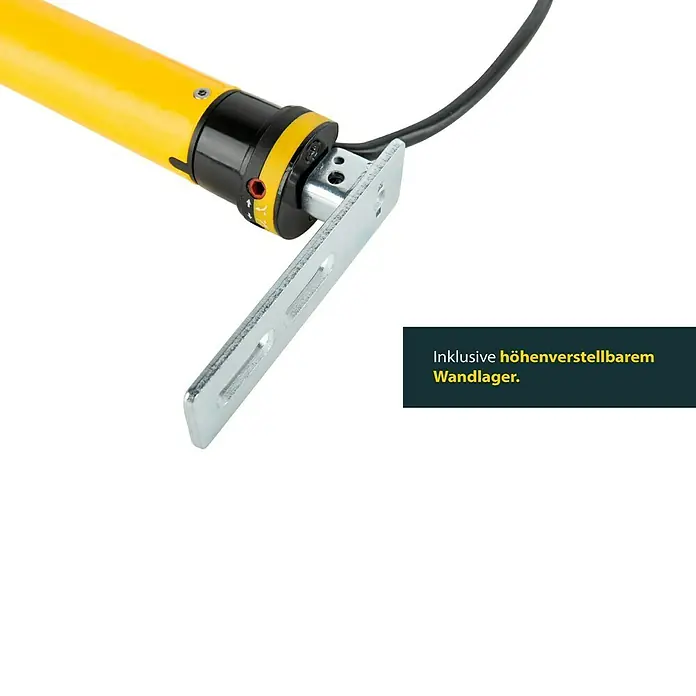 Schellenberg Rohrmotor Rollopower Action Mini 3 - Max. Rollladenfläche: 2 m² bei Kunststoffrollläden, Einbaulänge: 500 mm, Zugkraft: 8 kg - Gelber Rollladenmotor mit Wandlager zur Höhenverstellung für einfache Montage und Justierung.
