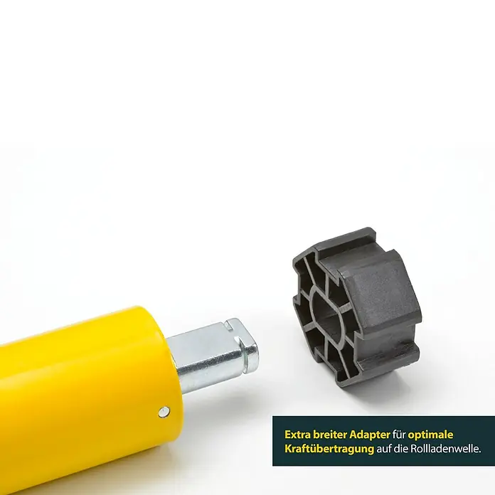 Schellenberg Rohrmotor Mini Plus 6 - Max. Rollladenfläche: 4 m² bei Kunststoffrollläden, Einbaulänge: 570 mm, Zugkraft: 15 kg - Extra breiter Adapter für optimale Kraftübertragung auf die Rollladenwelle mit gelber Motorabdeckung.