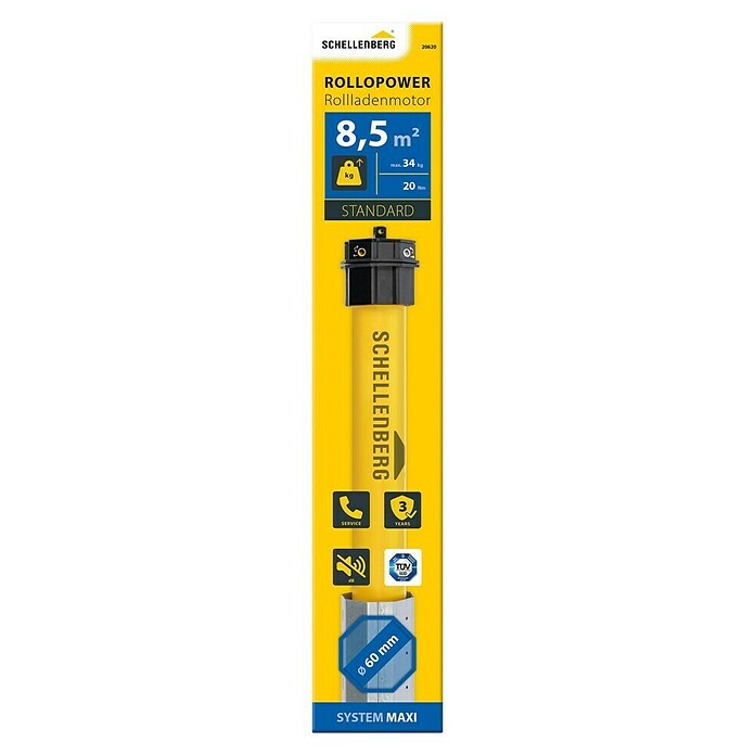 Schellenberg Rohrmotor (Max. Rollladenfläche: 8,5 m² bei Kunststoffrollläden, Einbaulänge: 500 mm, Zugkraft: 34 kg)