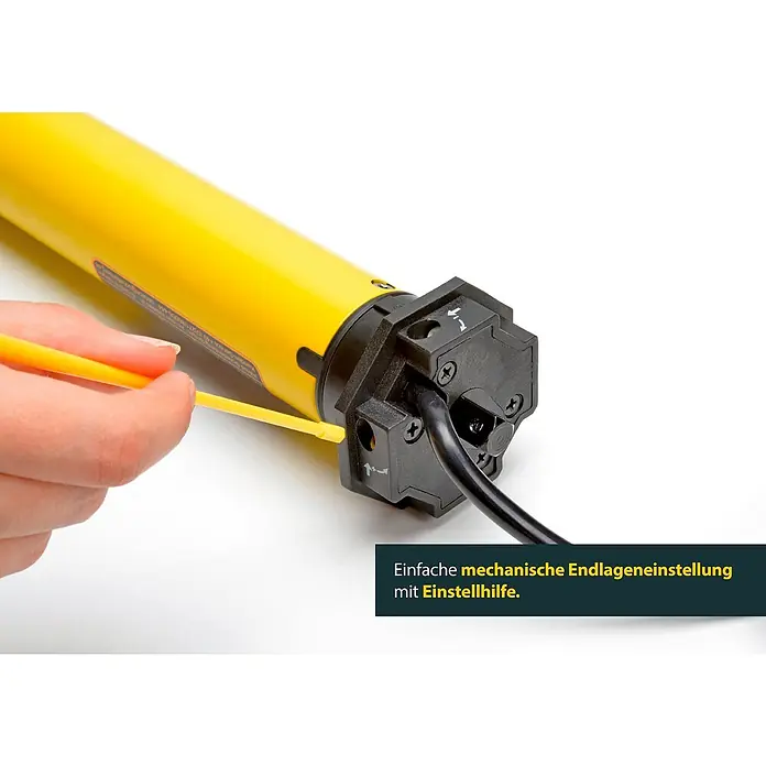 Schellenberg Rohrmotor Maxi Standard - Max. Rollladenfläche: 8,5 m² bei Kunststoffrollläden, Einbaulänge: 500 mm, Zugkraft: 34 kg - Rolladenmotor mit gelbem Gehäuse und mechanischer Endlageneinstellung mit Einstellhilfe.