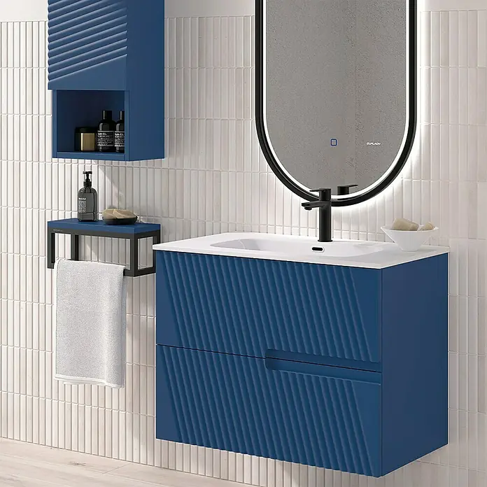 Duplach Mueble bajo de lavabo Saser - L x An x Al: 45 x 60 x 60 cm, Oceano - Elegante conjunto de baño azul con mueble de lavabo, armario con espejo y toallero. Diseño moderno para baños con estilo.