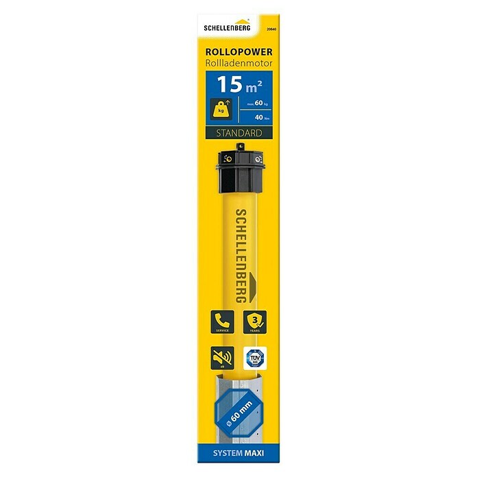 Schellenberg Rohrmotor (Max. Rollladenfläche: 9 m² bei Aluminiumrollläden, Einbaulänge: 570 mm, Zugkraft: 60 kg)