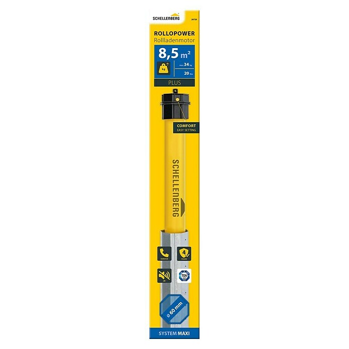 Schellenberg Motor tubular (Superficie de persiana arrollable máx.: 8,5 m² para persianas de plástico, Longitud de instalación: 550 mm, Fuerza de tracción: 34 kg)