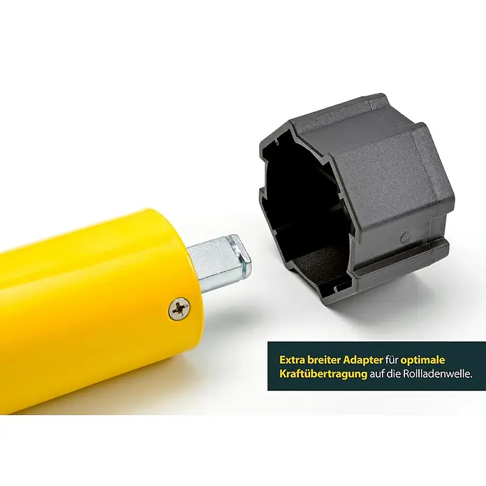 Schellenberg Rohrmotor Maxi Plus 40 - Max. Rollladenfläche: 15 m² bei Kunststoffrollläden, Einbaulänge: 620 mm, Zugkraft: 60 kg - Gelbe Walze mit Vierkantstift und schwarzem Adapterstück für Rolläden. Ermöglicht optimale Kraftübertragung auf die Rolladenwelle.