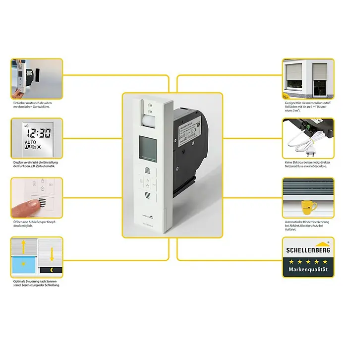 Schellenberg Rollladen-Gurtwickler Rollo Drive 65 Plus - Zugkraft: 45 kg, Gurtbreite: 23 mm, Unterputz - Automatischer Schellenberg Gurtwickler für komfortable Rollladensteuerung. Einfache Installation und Bedienung.