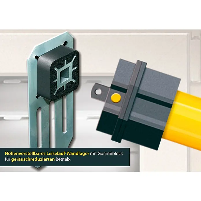 Schellenberg Rohrmotor Maxi Plus 20 - Max. Rollladenfläche: 8,5 m² bei Kunststoffrollläden, Einbaulänge: 555 mm, Zugkraft: 34 kg - Höhenverstellbares Leiselauf-Wandlager mit Gummiblock für geräuschreduzierten Betrieb. Das Lager sorgt für einen ruhigen Lauf.