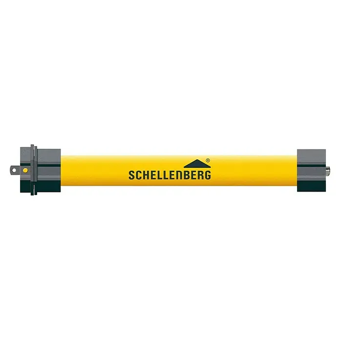 Schellenberg Rohrmotor Maxi Plus 10 - Max. Rollladenfläche: 4,2 m² bei Kunststoffrollläden, Einbaulänge: 555 mm, Zugkraft: 20 kg - Ein gelber Schellenberg Rohrmotor für Rollläden, der eine zuverlässige und automatische Steuerung von Rollläden ermöglicht.