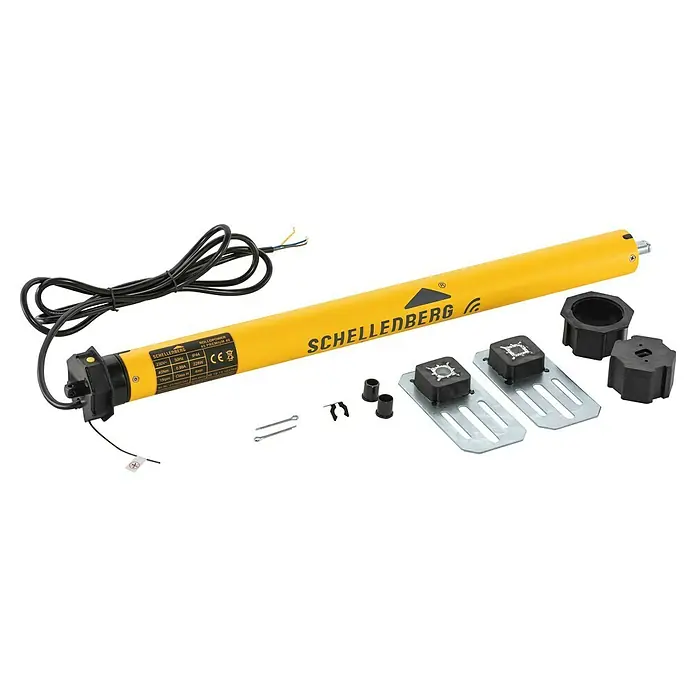 Schellenberg Funk-Rohrmotor Premium 40 Maxi - Max. Rollladenfläche: 15 m² bei Kunststoffrollläden, Einbaulänge: 620 mm, Zugkraft: 60 kg - Schellenberg Rolladenmotor mit Zubehör für die Rollladensteuerung, inklusive Befestigungsmaterial und Adaptern.