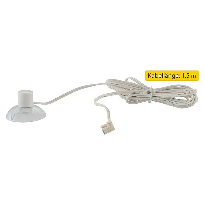 Schellenberg Sonnensensor - Passend für: RolloDrive 35 und 45, Weiß - Produktbild einer Lampe mit einem Saugnapf zur Befestigung und einem 1,5 m langen weißen Kabel.