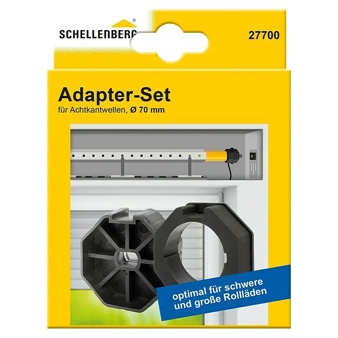 Schellenberg Adapter-Set - Geeignet für: Rollladen-Maxi-Systeme, Durchmesser: 70 mm - Abbildung eines Schellenberg Adapter-Sets für Achtkantwellen mit einem Durchmesser von 70 mm, optimal für schwere und große Rollläden.