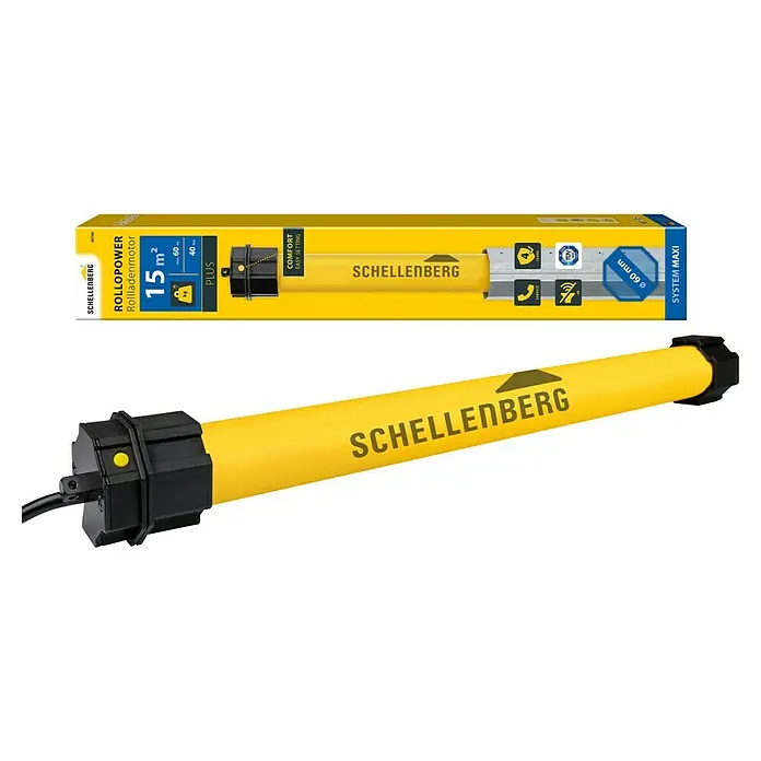 Schellenberg Rohrmotor Maxi Plus 40 - Max. Rollladenfläche: 15 m² bei Kunststoffrollläden, Einbaulänge: 620 mm, Zugkraft: 60 kg - Abbildung des Schellenberg Rollladenmotors RolloPower, einer komfortablen Lösung zur Automatisierung von Rollläden.