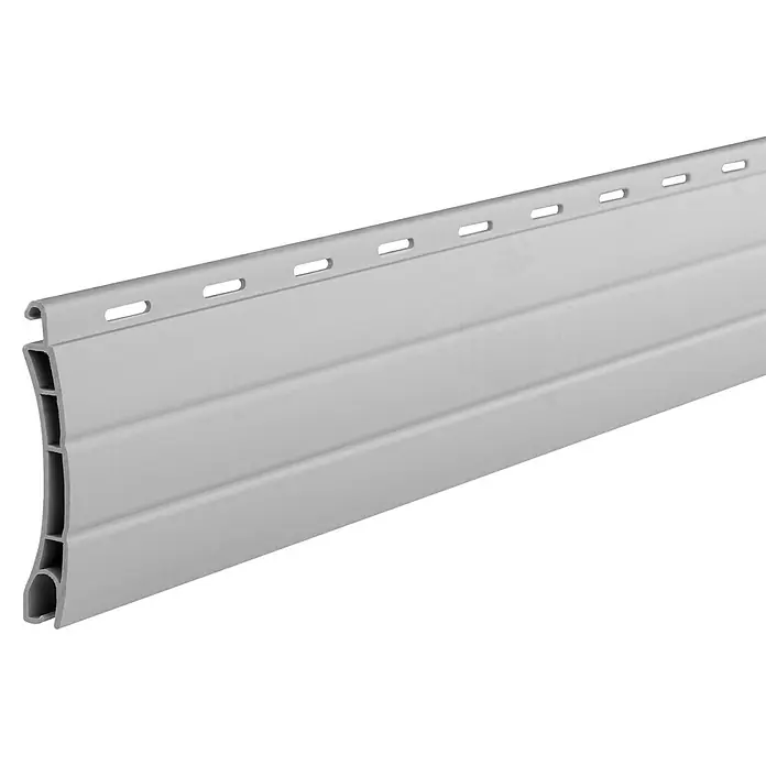Schellenberg Rollladenprofil Mini - L x H: 100 x 3,7 cm, Geeignet für: Rollladen-Mini-Systeme, Grau - Ein detailliertes Bild eines einzelnen, grauen Rollladenprofils, das seine Form und Beschaffenheit hervorhebt.
