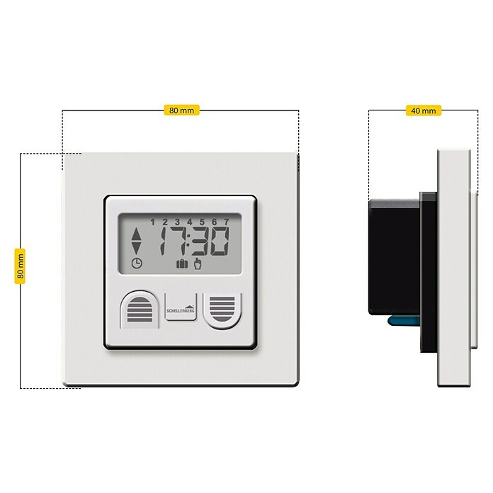 Schellenberg Temporizador Standard (80 x 80 x 40 mm, Blanco, Empotrado)
