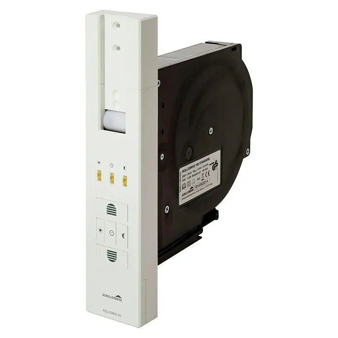 Schellenberg Rollladen-Gurtwickler Rollo Drive 105 Standard - Zugkraft: 60 kg, Gurtbreite: 23 mm, Unterputz - Nahaufnahme eines Schellenberg RolloDrive 105 Standard Rollladenantriebs, der für seine Rollladensteuerung bekannt ist.