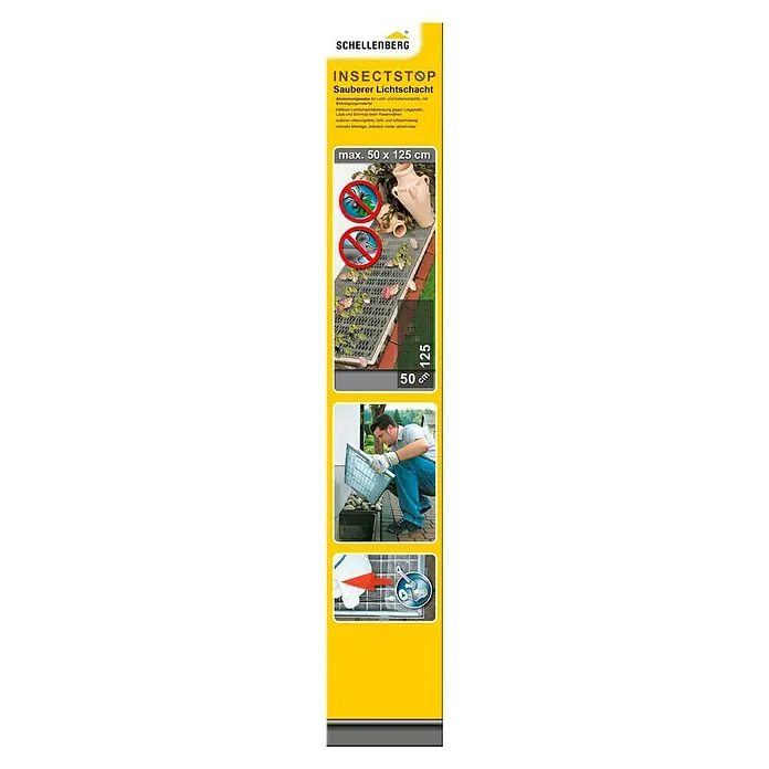 Schellenberg Lichtschachtabdeckung - B x H: 50 x 125 cm, Aluminium - Schellenberg Insektenschutz für Lichtschächte. Aluminiumgewebe schützt vor Ungeziefer, Laub und Schmutz. Einfache Montage, witterungsbeständig.