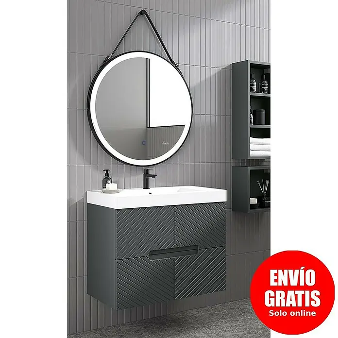Duplach Mueble bajo de lavabo Kamet - L x An x Al: 45 x 60 x 60 cm, Antracita - Moderno lavabo de baño con mueble gris y espejo, un mueble elegante para cualquier ambiente de baño.