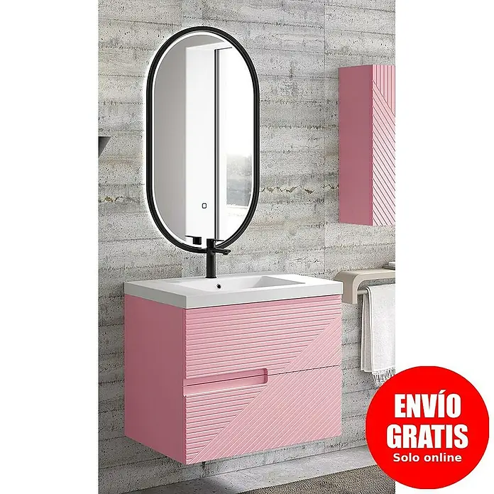 Duplach Mueble bajo de lavabo Rimo - L x An x Al: 45 x 60 x 60 cm, Rosa - Mueble de lavabo rosa con espejo ovalado. Estilo moderno para un baño elegante con envío online gratis.