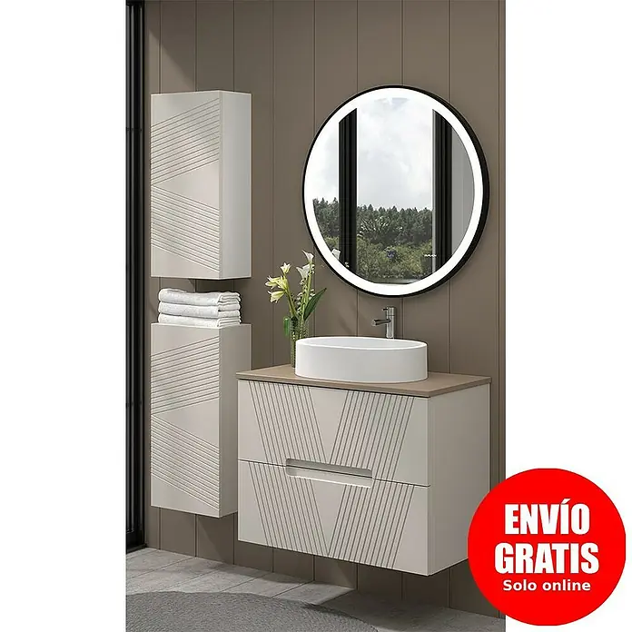 Duplach Mueble bajo de lavabo Istor - L x An x Al: 45 x 60 x 60 cm, Beige - Moderno conjunto de baño con armario, lavabo y espejo para un ambiente elegante.