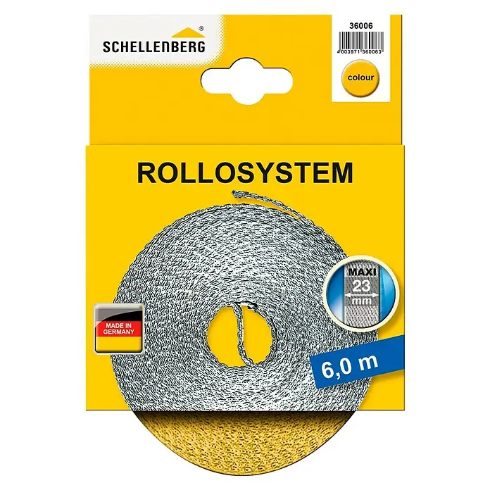 Schellenberg Rollladengurt - Gelb, Länge: 6 m, Gurtbreite: 23 mm - Schellenberg Rollladengurt Maxi, 6,0 m lang, für Rollosysteme. Ideal für Reparaturen oder Neubau, Made in Germany.