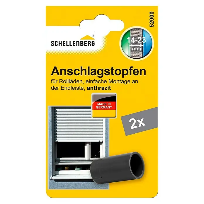 Schellenberg Anschlagstopfen - Anthrazit - Verpackung der Schellenberg Anschlagstopfen für Rollläden, einfache Montage an der Endleiste, anthrazit, 2 Stück.