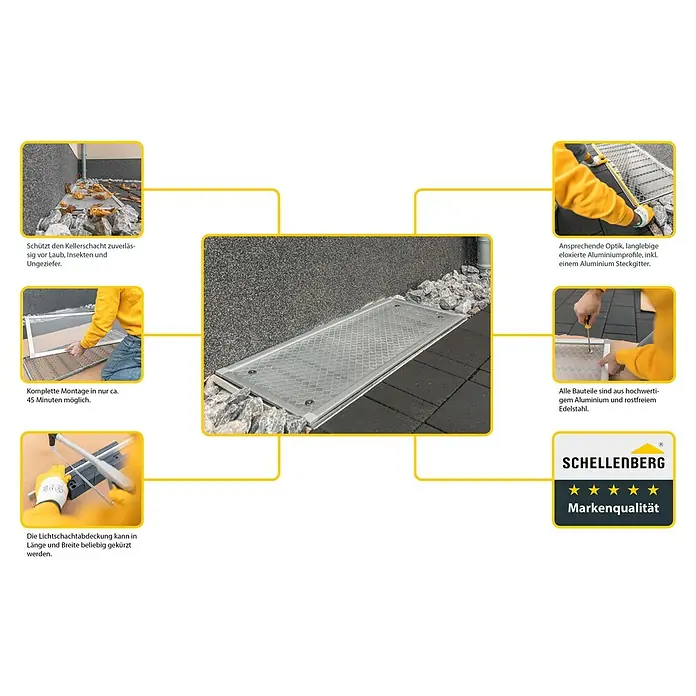 Schellenberg Lichtschachtabdeckung - B x H: 55 x 110 cm, Aluminium - Die Schellenberg Lichtschachtabdeckung schützt zuverlässig vor Laub und Ungeziefer. Einfache Montage und hochwertige Materialien.