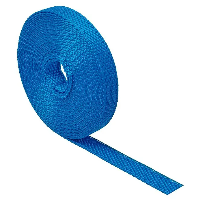Schellenberg Rollladengurt - Hellblau, Länge: 6 m, Gurtbreite: 14 mm - Blaues Textilband auf einer Rolle, ideal zum Verpacken und Sichern von Gegenständen. Die robuste Textur bietet starken Halt.