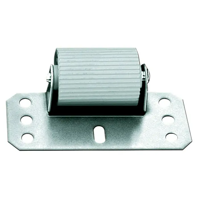 Schellenberg Andruckrolle - Geeignet für: Rollladen-Maxi-Systeme - Nahaufnahme einer Rollenführung für Schiebetüren, aus Metall mit einer geriffelten, zylindrischen Rolle, ideal für reibungslose Bewegung.