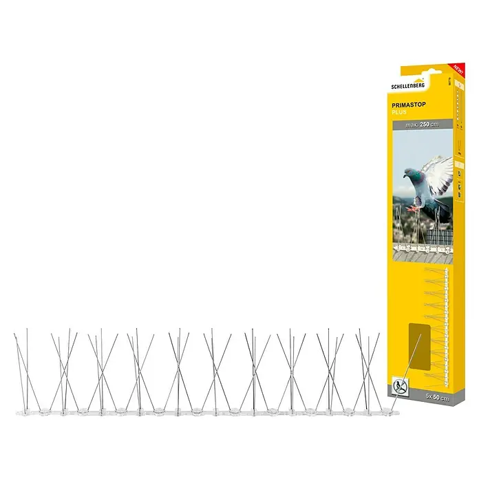 Schellenberg Taubenschutz - L x B x H: 50 x 2,2 x 0,6 cm - Schellenberg Primastop Plus Taubenabwehr mit abgewinkelten Edelstahlspitzen. Zum Schutz vor Vögeln auf bis zu 250cm Länge.