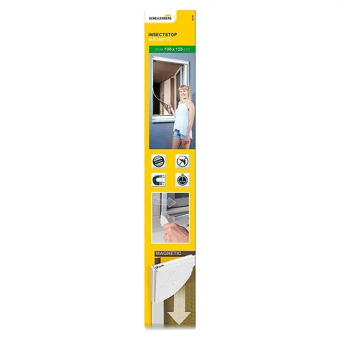Schellenberg Insect Stop Insektenschutzgitter - B x H: 100 x 120 cm, Farbe Rahmen: Weiß, Montage Insektengitter: Magnetisch anheften - Insektenschutz-Magnet für Fenster bis max. 100x120 cm. Einfache Montage ohne Bohren, dank Magnetbefestigung. Hochwertiges Fiberglasgewebe für optimalen Schutz.